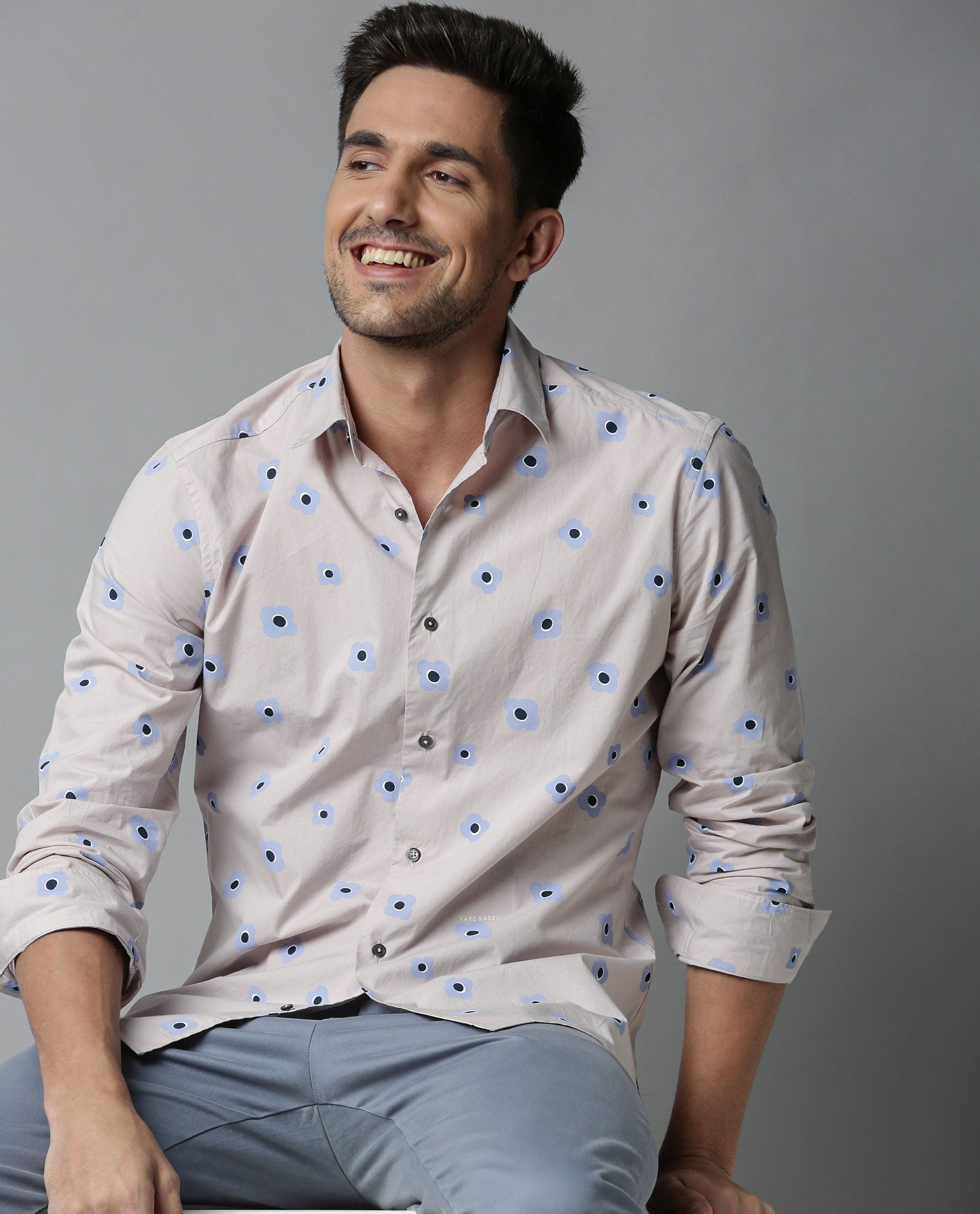 FLOREN- SLIM FIT PRINTED MEN SHIRT - BEIGE