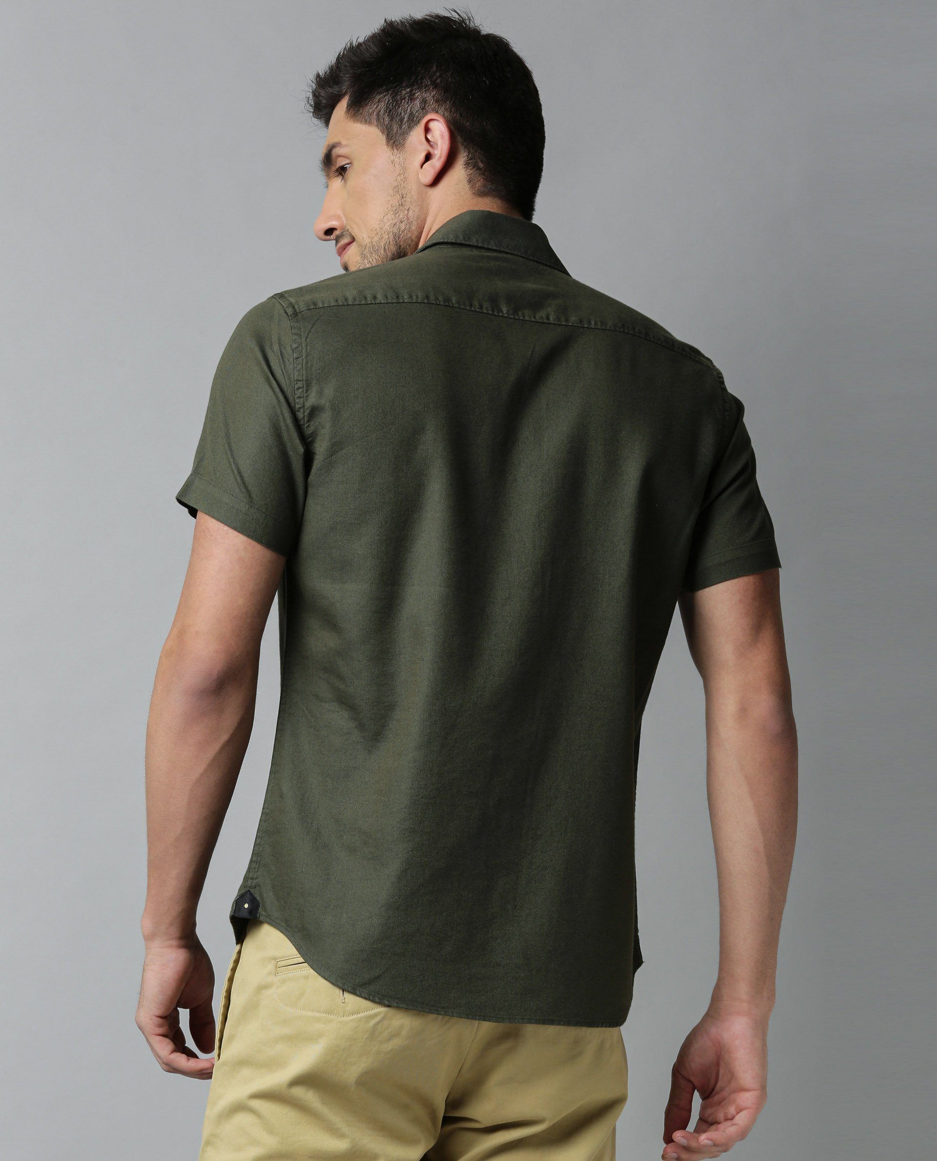 MARAL R- TENCEL HALF SLEEVES MEN SHIRT - GREEN