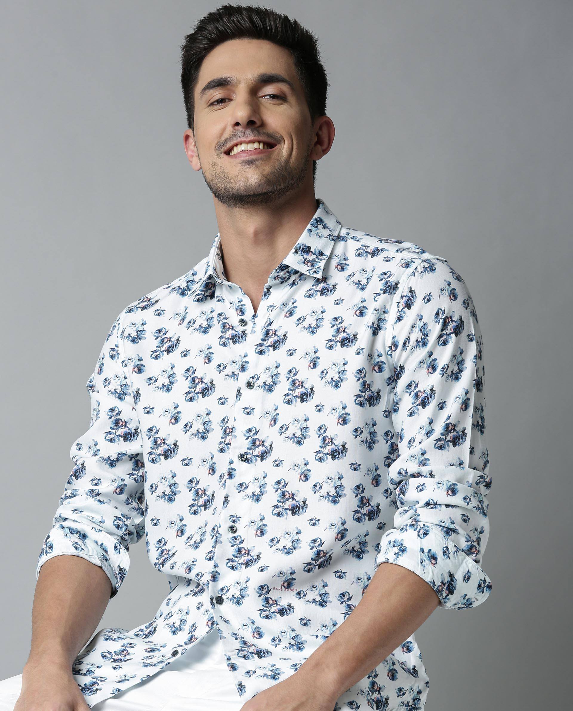DREAM-TWILL PRINTED SHIRT-WHITE SHIRT RARE RABBIT