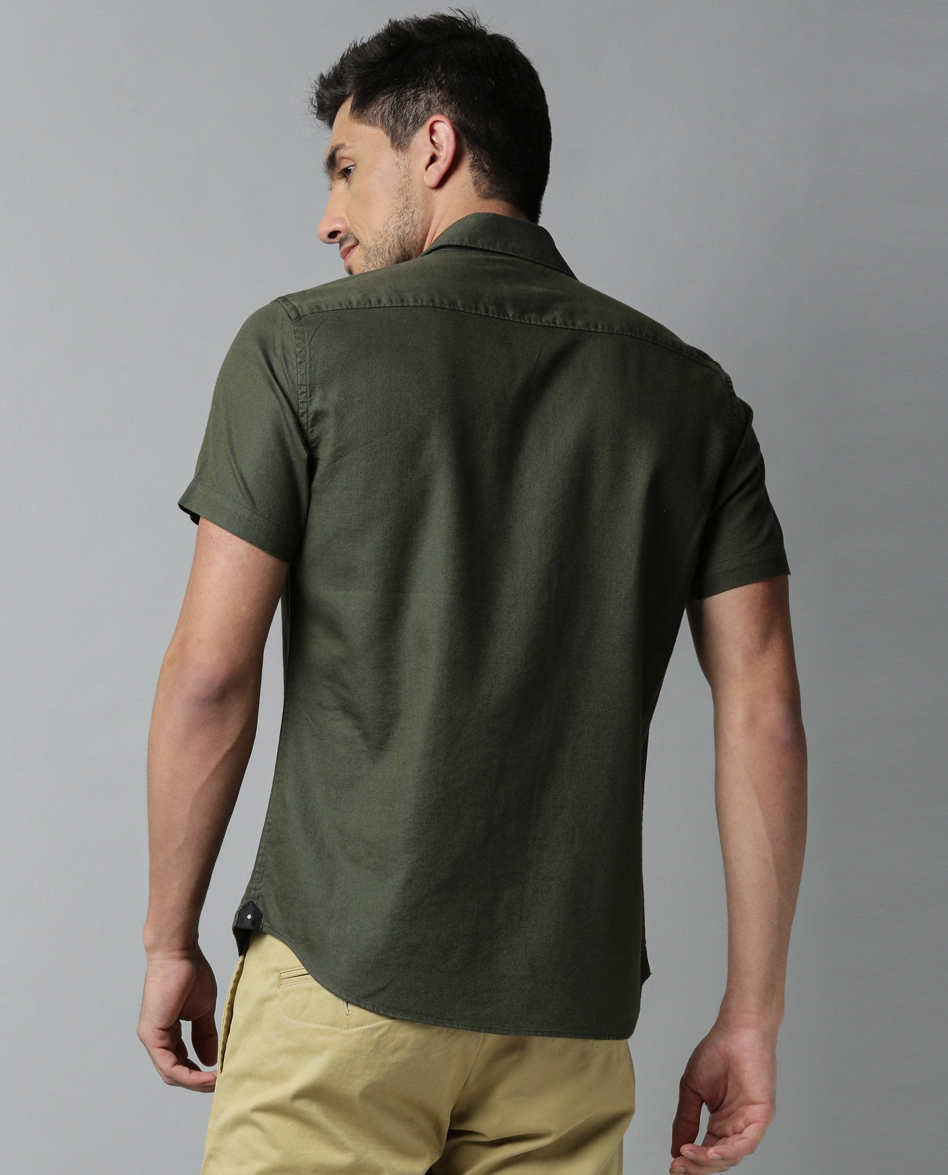 MARAL-TENCEL HALF SLEEVES MEN SHIRT - GREEN