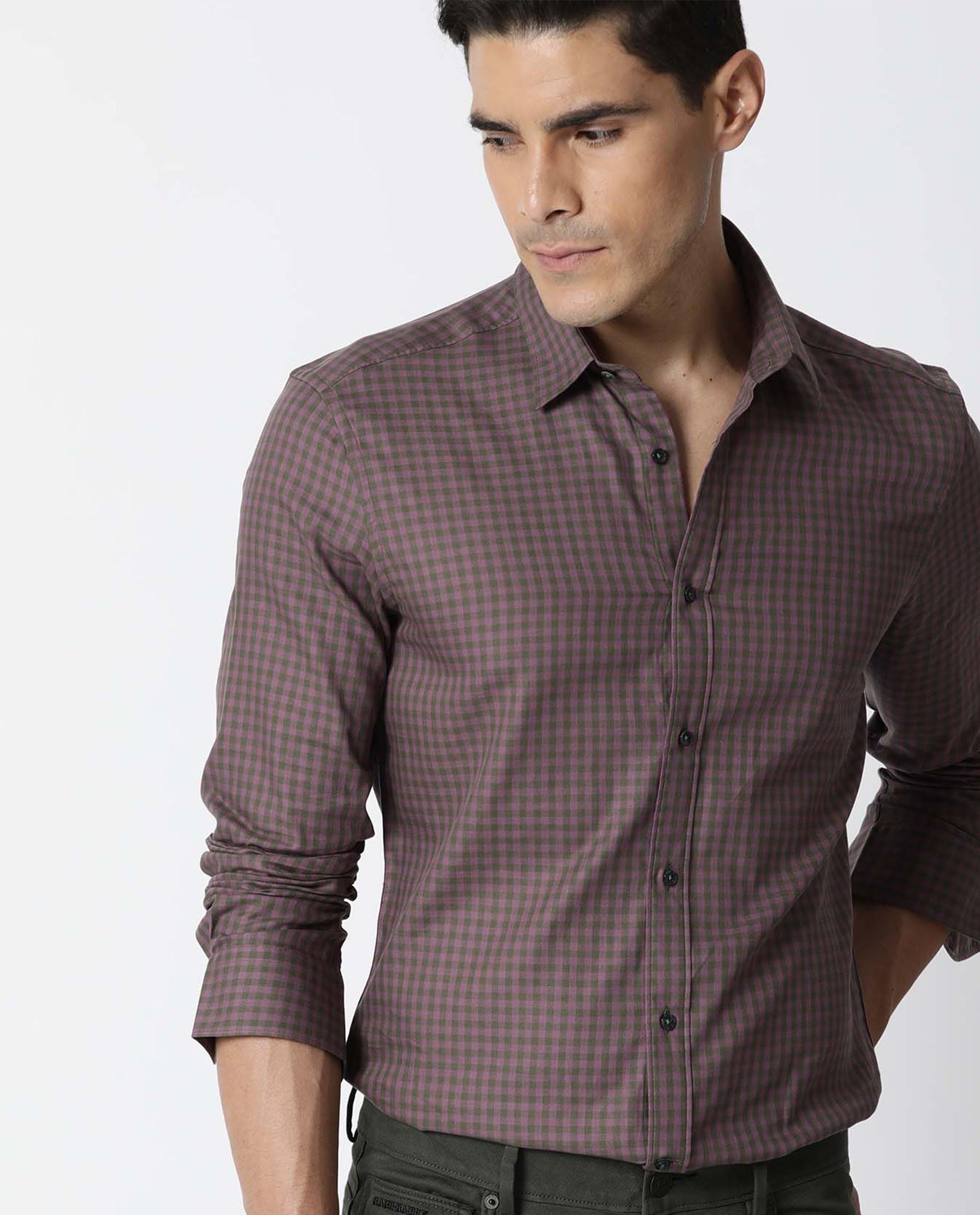 CHURN- CHECKS SLIM FIT MENS SHIRT - PINK SHIRT RARE RABBIT