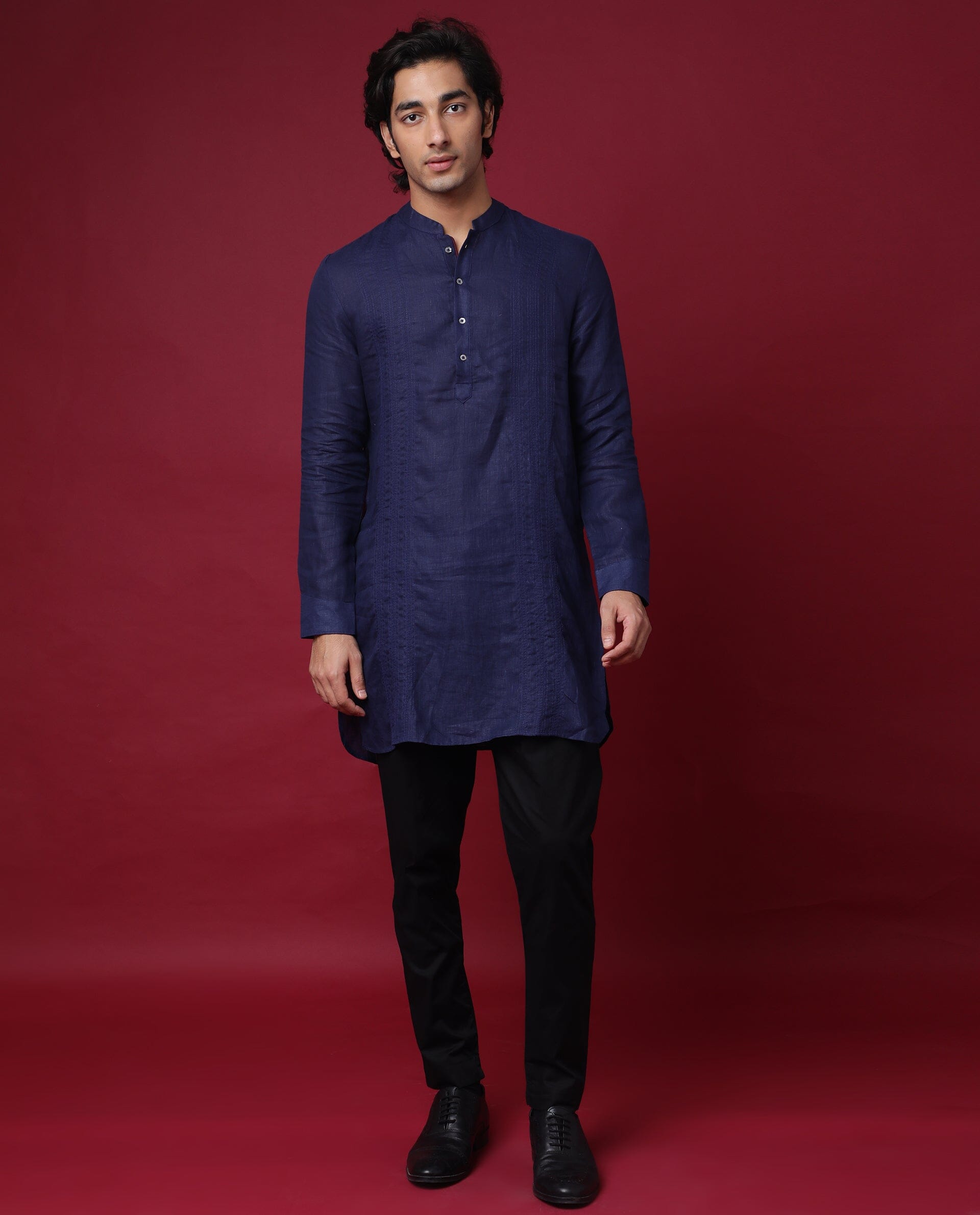 PRESIDENT- SLIM FIT MENS KURTA - NAVY KURTA RARE RABBIT