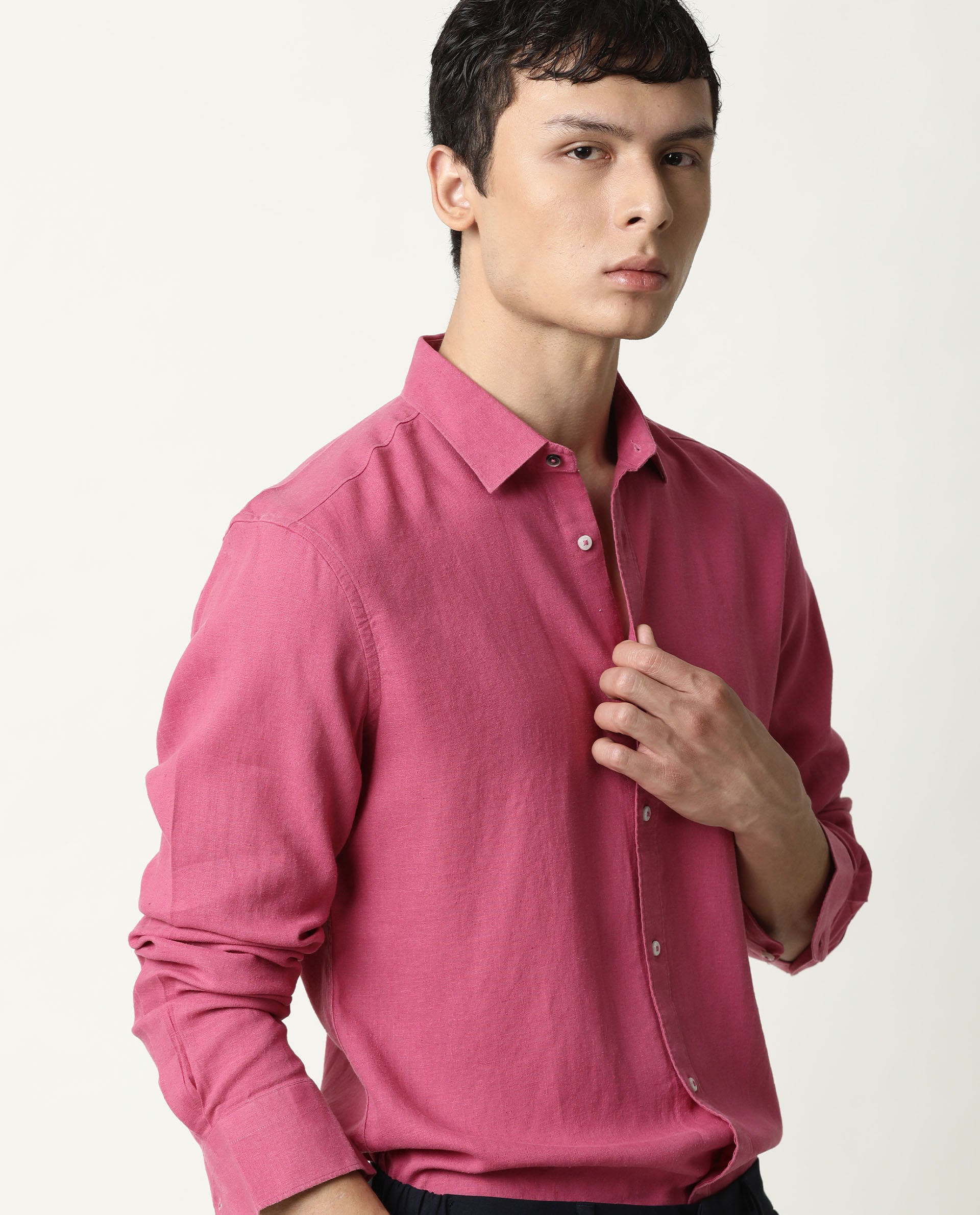 NAPLES-MENS SOLID SHIRT-PINK SHIRT RARE RABBIT