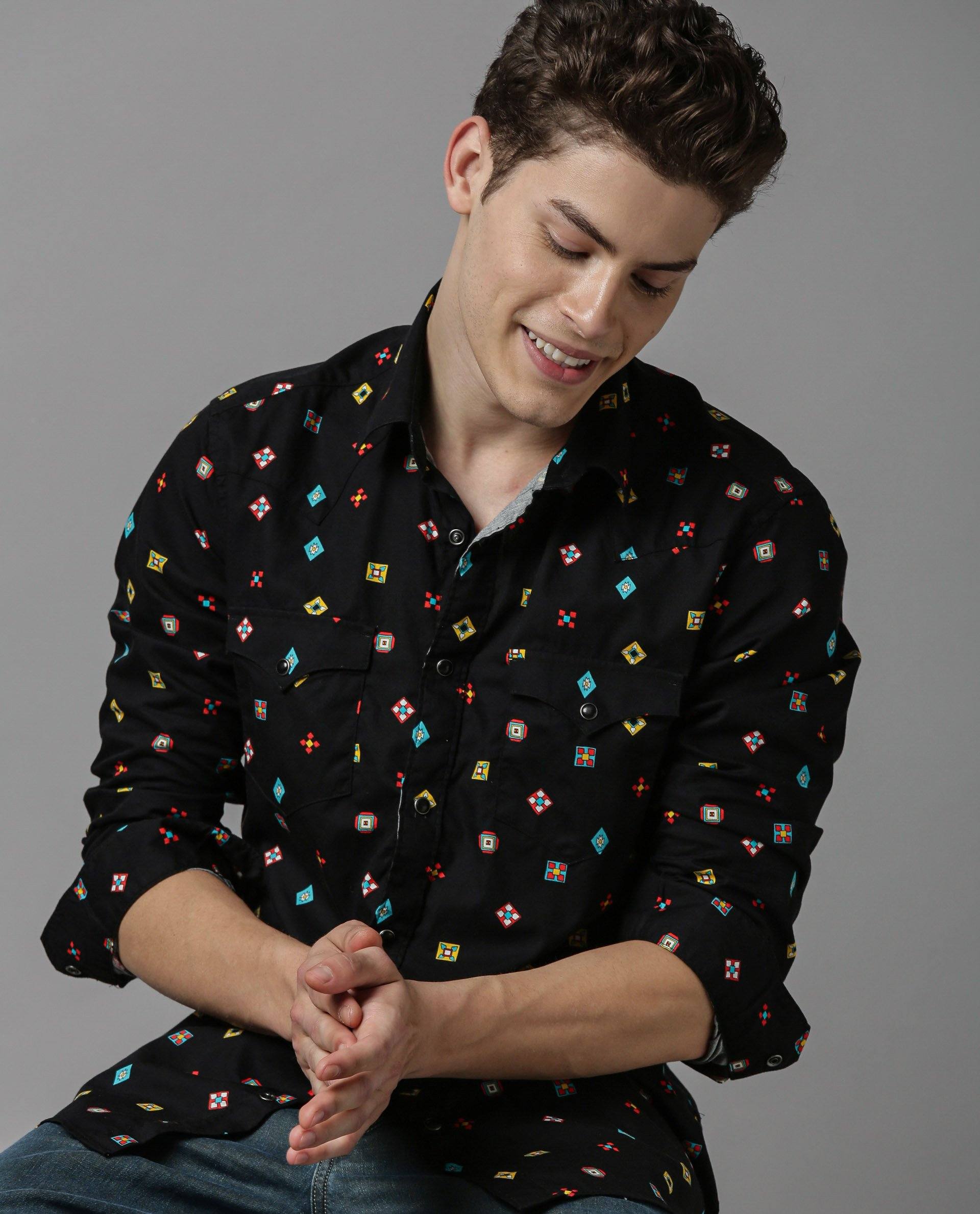 ZIONO-COTTON PRINTED SHIRT-BLACK SHIRT RARE RABBIT