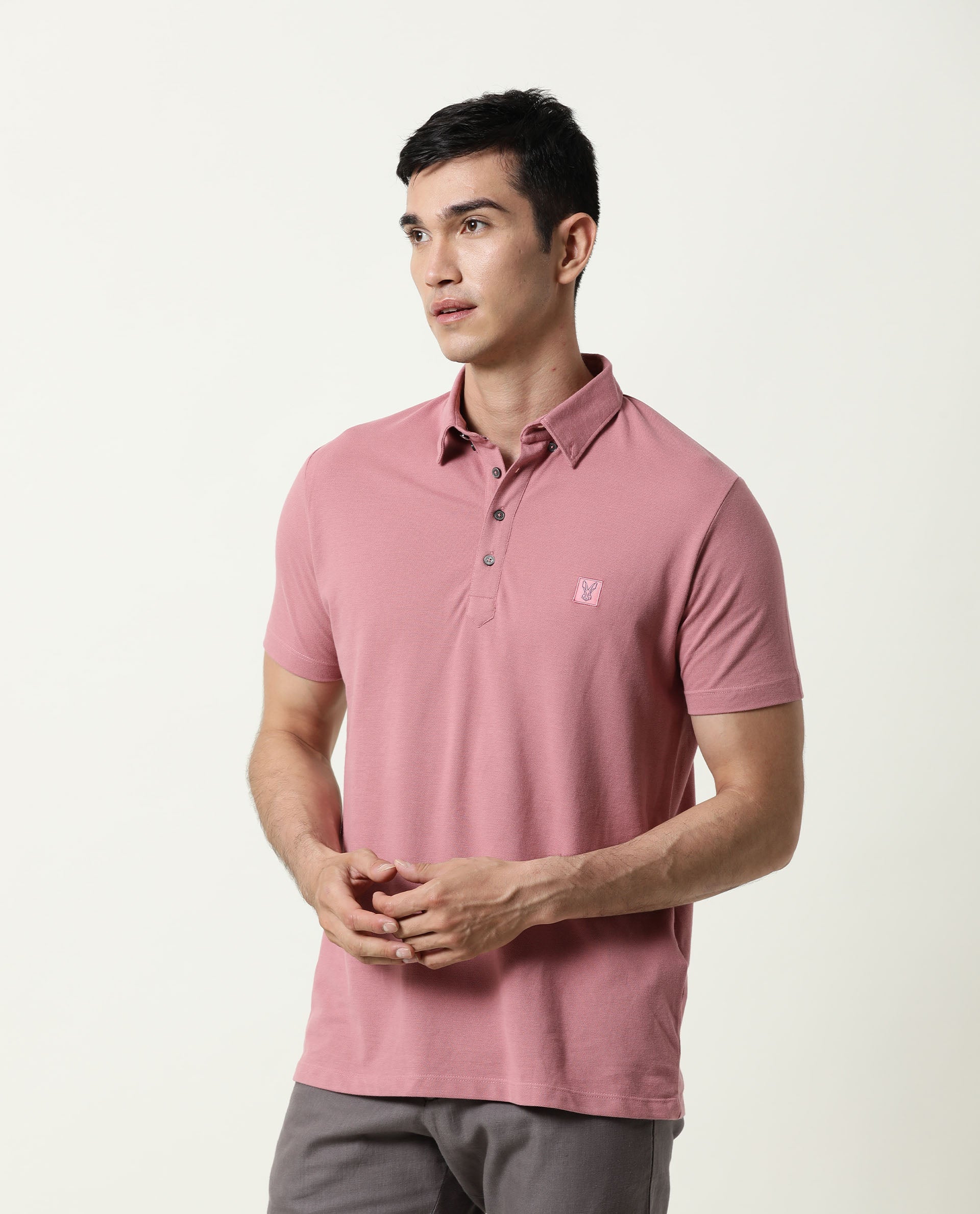 CASSINI 2- BUTTON DOWN MEN'S POLO - PEACH POLO RARE RABBIT