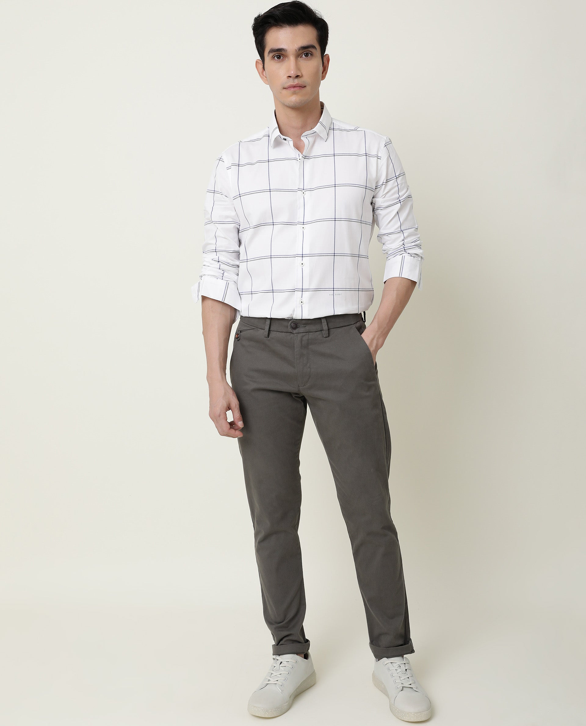 APS- MENS PLAIN TROUSER - GREY TROUSER RARE RABBIT