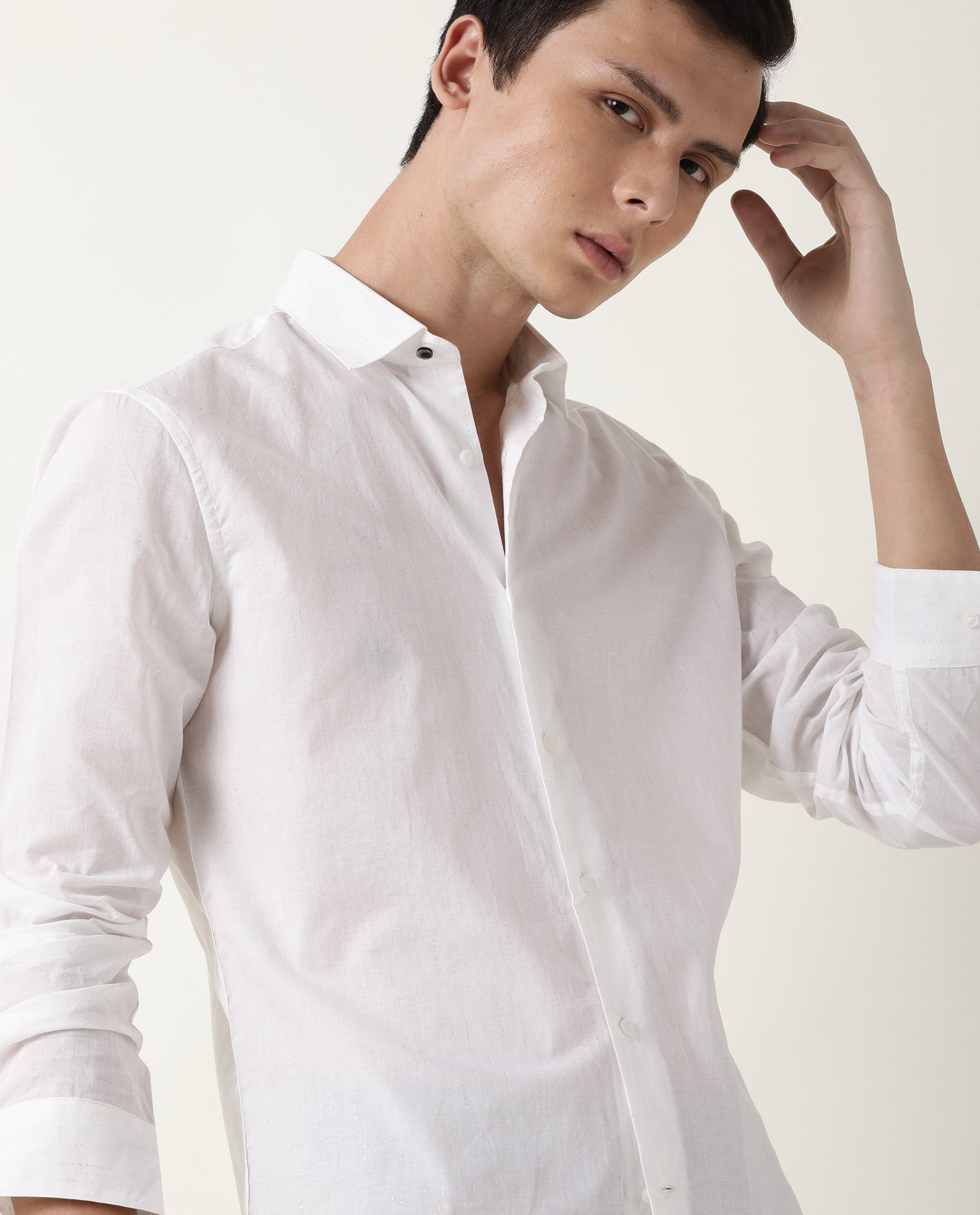 PERLY- PLAIN SLIM FIT MENS SHIRT - WHITE SHIRT RARE RABBIT