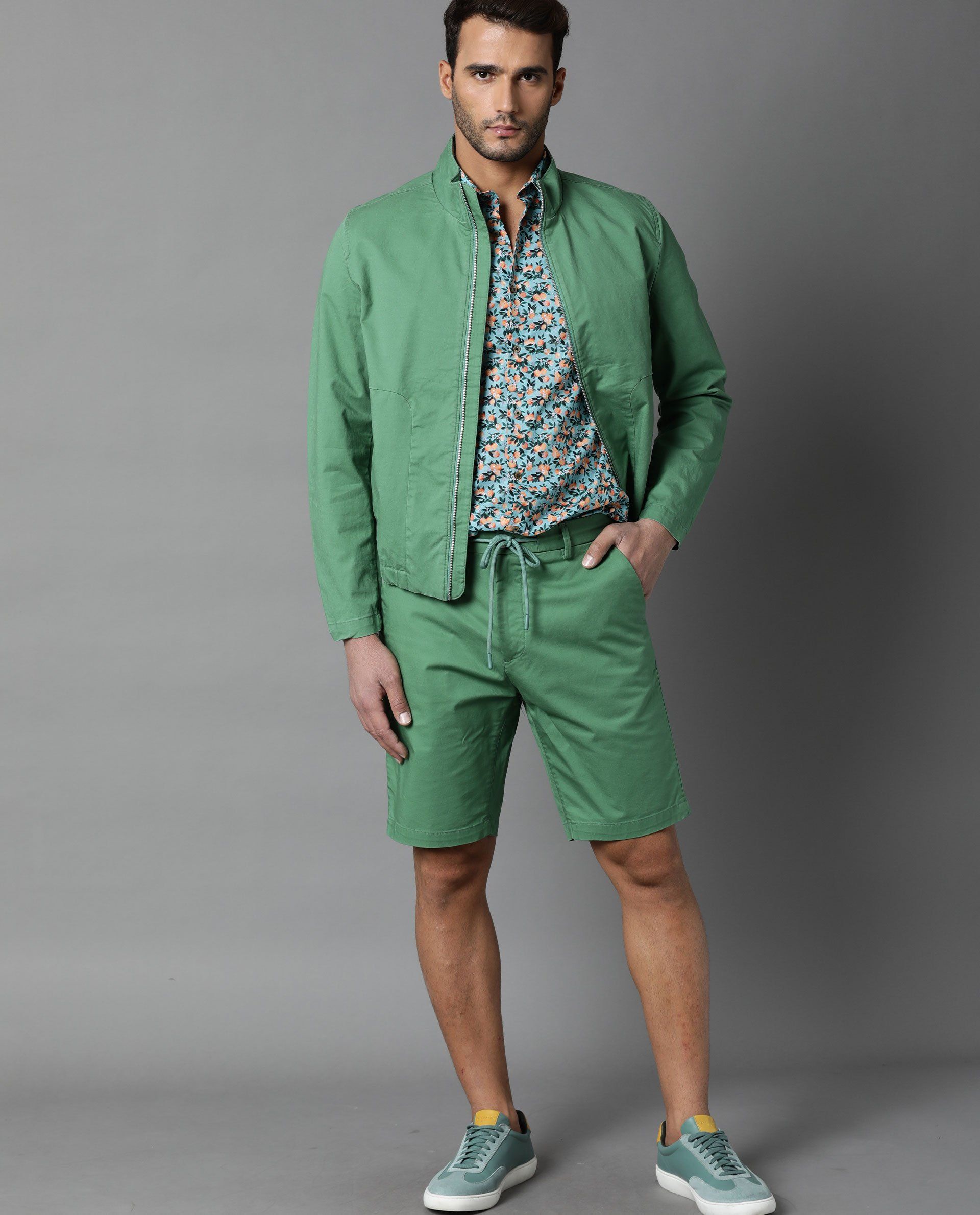 JACK- PRINTED SLIM FIT MENS SHIRT - GREEN
