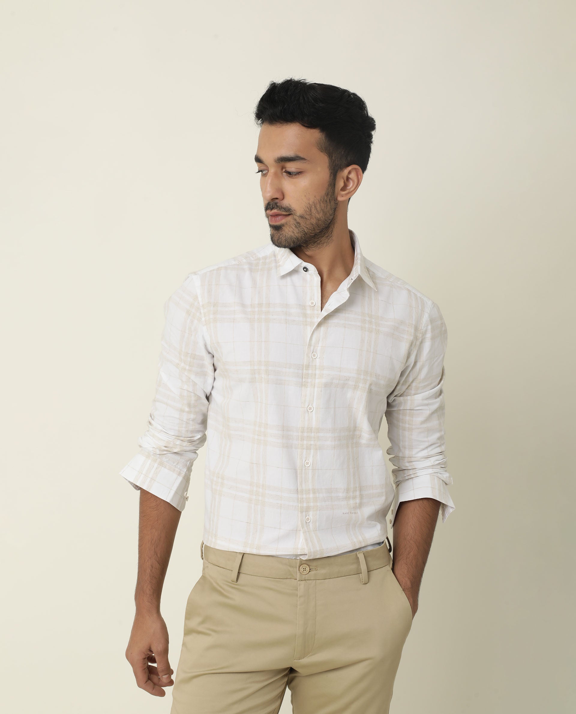 LANA- MENS CHECKS SHIRT - BEIGE SHIRT RARE RABBIT
