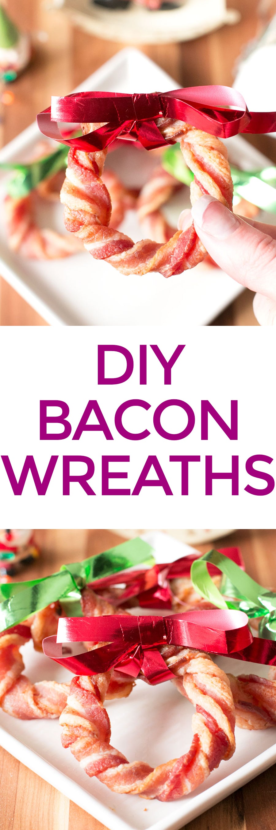 DIY Bacon Wreaths | pigofthemonth.com #christmas #bacon #recipe #DIY
