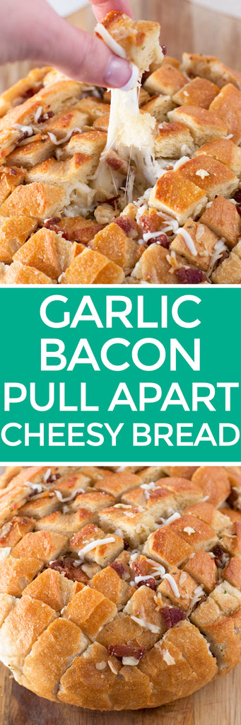 Pull Apart Bacon Garlic Cheese Bread | pigofthemonth.com/blog #appetizer #party #tailgating