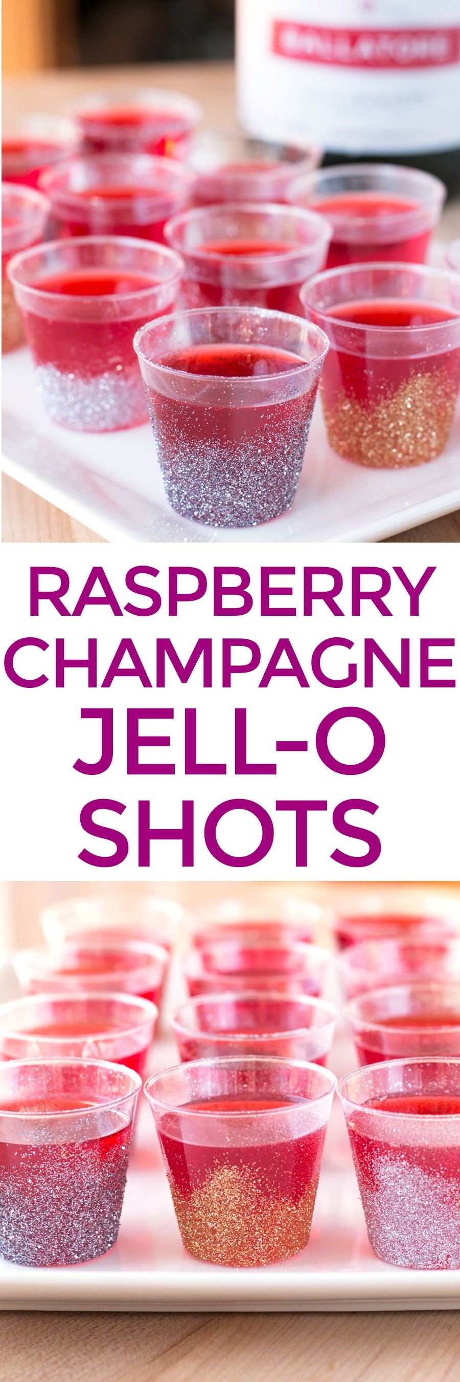 Raspberry Champagne Jell-O Shots | pigofthemonth.com #newyearseve #party #cocktail #recipe