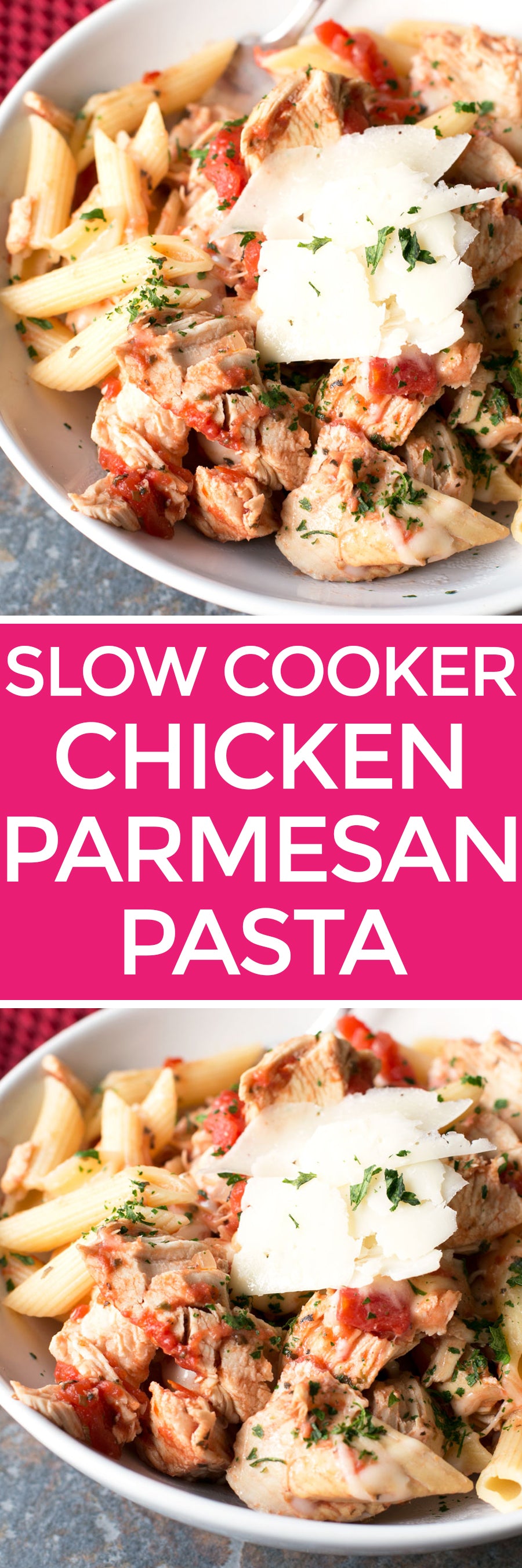 Slow Cooker Chicken Parmesan Pasta | pigofthemonth.com #pasta #Italian #crockpot #slowcooker