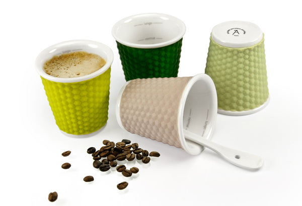 Silicone Asst Les Artistes Espresso Coffee Shot Cups Glass Porcelain Colours