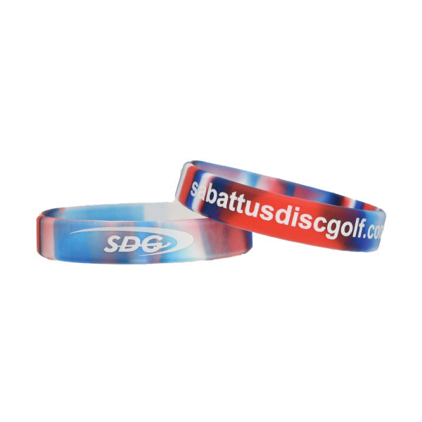 sdg-silicone-wristband-disc-golf-accessories Red-White-Blue Swirl-White Logo 