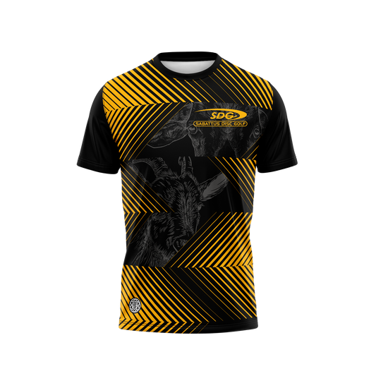 trainzwholesale Jersey Designed by Thought Space Athletics Black and Yellow with Goat Graphics front view