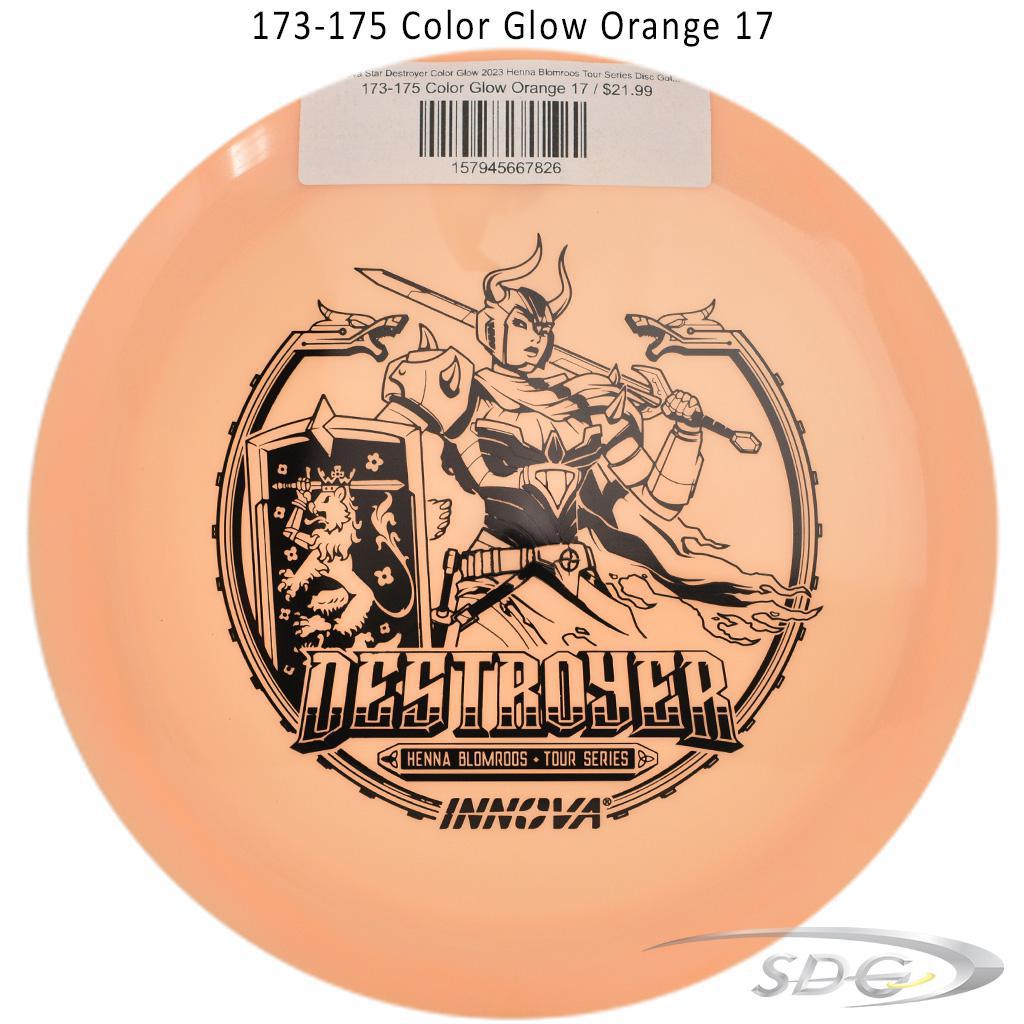 innova-star-destroyer-color-glow-2023-henna-blomroos-tour-series-disc-golf-distance-driver 173-175 Color Glow Orange 17 