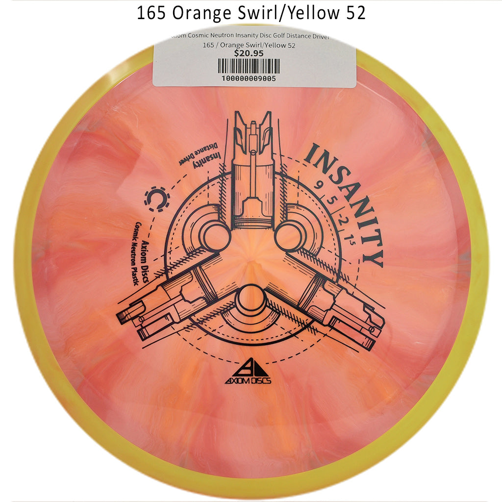 axiom-cosmic-neutron-insanity-disc-golf-distance-driver 165 Orange Swirl/Yellow 52 