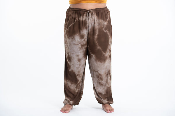 Plus Size Tie Dye Drawstring Women's Yoga Massage Pants in Brown