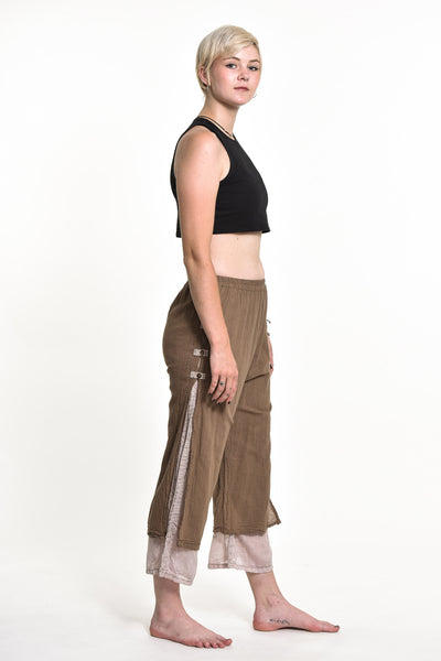 Women's Cotton Double Layers Cropped Pants in Solid Brown – Harem Pants