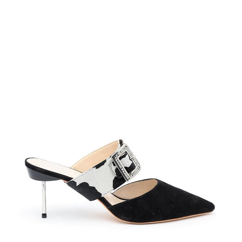 Black Suede Stiletto + Cow Grace Customized Stilettos | Alterre Interchangeable Stilletos - Sustainable Footwear & Ethical Shoes
