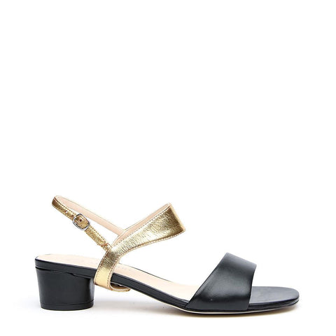 Black Customizable Sandal + Gold Elsie Strap | Alterre Interchangeable Shoes - Sustainable Footwear & Ethical Shoes