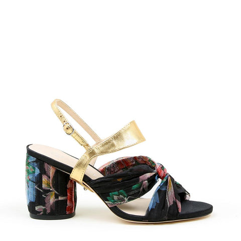 Black Floral Twist Sandal + Gold Elsie | Alterre Make A Shoe - Sustainable Shoes & Ethical Footwear