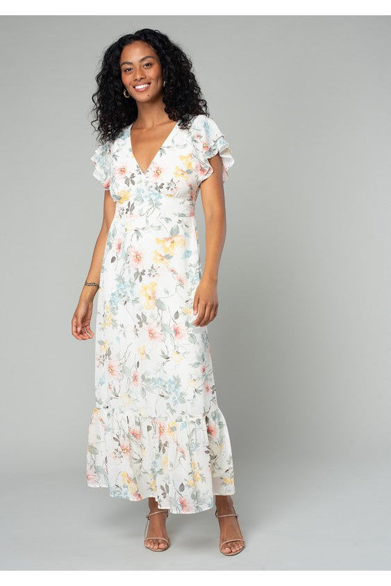 White Floral Flutter Sleeve Dress – Classic Trendz Boutique