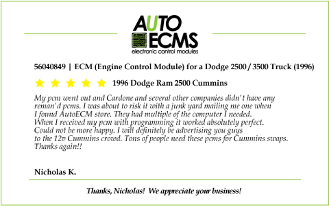 cummins, 56040849 | ECM (Engine Control Module) for a Dodge 2500 / 3500 Truck (1996) 