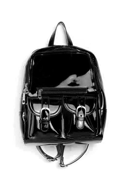 black patent leather backpack