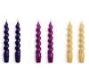 Spiral kynttilät, 6 kpl pakkaus, lyhyt, Purple, Fuchsia, Mustard - Spazio