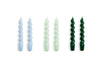 Spiral kynttilät, 6 kpl pakkaus, lyhyt, vaaleansininen, minttu ja vihreä - Spazio