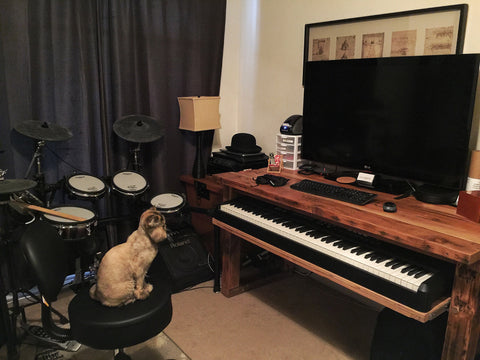 reclaimed wood midi controller keyboard piano recording studio desk