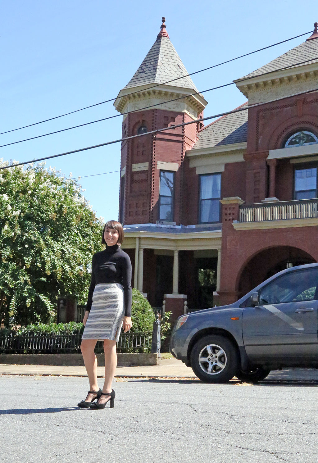 Lynchburg realtor Victoria Bartholomew modeling the Elevated Fairytale from Poetic Licence.