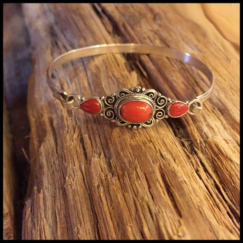 red coral sterling silver bracelet fair-trade handmade tibetan bohemian style