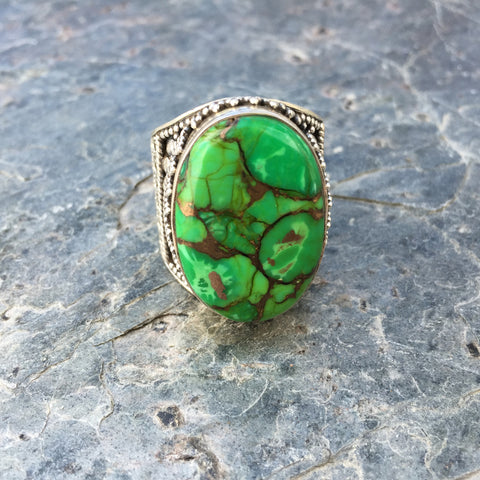 green turquoise and sterling silver boho jewelry statement ring