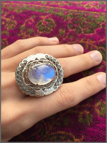 moonstone sterling silver ring handmade fairtrade bohemian