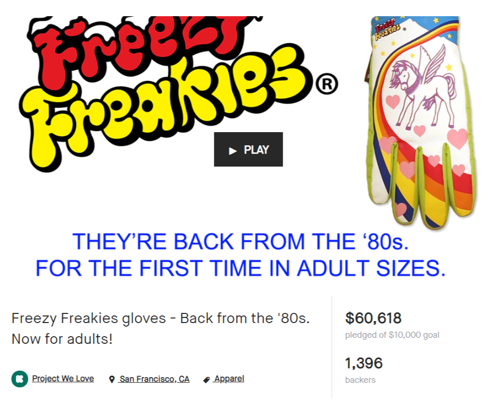 Freezy Freakies summary of 2015 Kickstarter campaign