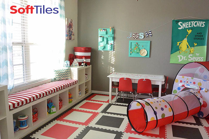 Playroom Ideas: SoftTiles Square Foam Mats- Dr. Seuss Cat in the Hat Room