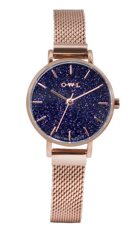 Blue sand stone watch with rose gold mesh strap healing stone