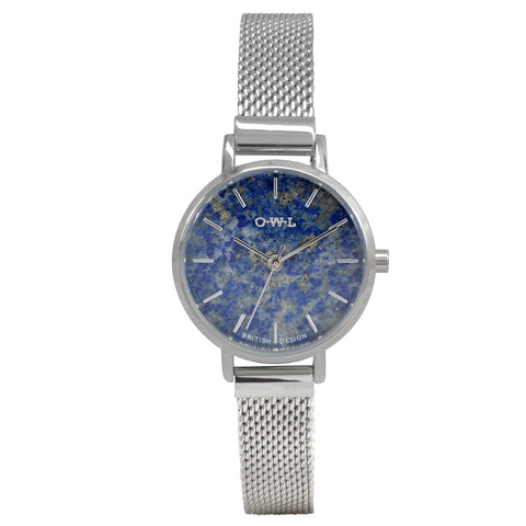 lapis lazuli stone watch on a silver mesh