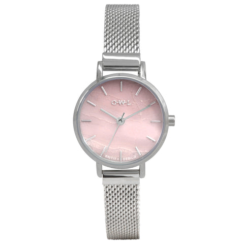 Small rose quartz silver mesh ladies watch