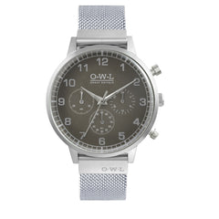 Mens chronograph grey mesh strap stainless steel watch