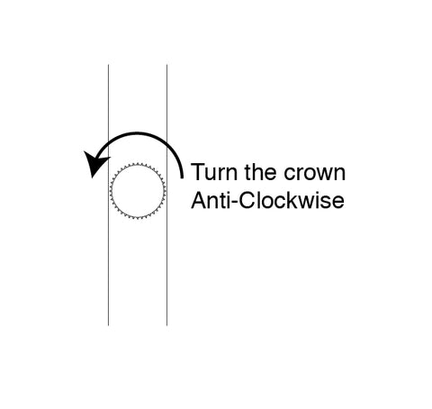 crown, turn, set time, watch instructions