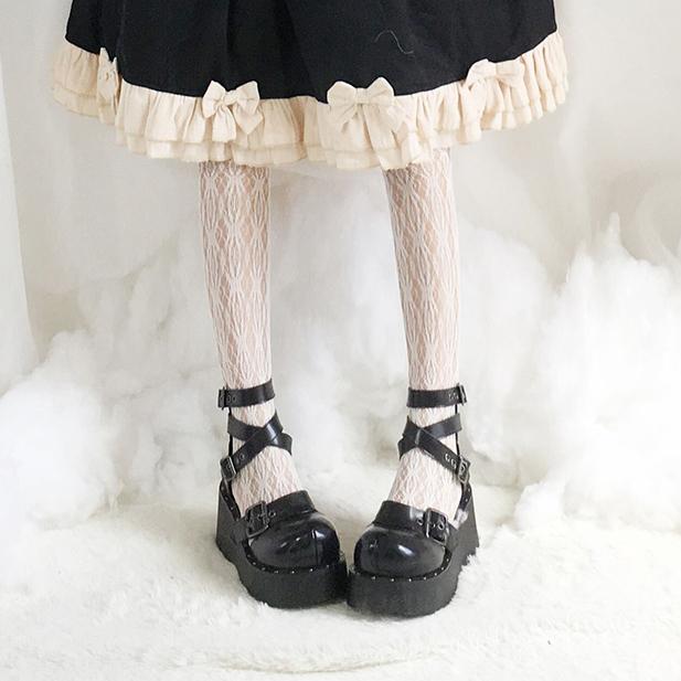 Black Grunge Lolita Cross Strap Buckle High-Platform Shoes SD00332