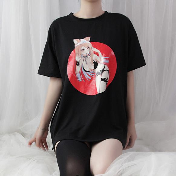Japanese Harajuku Summer Autumn Pantsu Neko Girl T-shirt ...