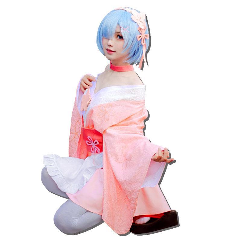 Rezero Japanese Anime Rem Cherry Blossom Maid Kimono Dress Cosplay Sd00095 Syndrome Cute