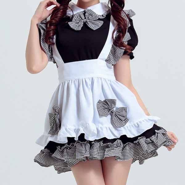 Japanese Black And White Plaid Ruffle Bow Maid Dress Sd00418 – Syndrome