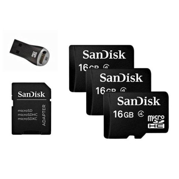 Sandisk 16gb Micro Sd Card With Sd Adapter Usb Reader 3 Pack