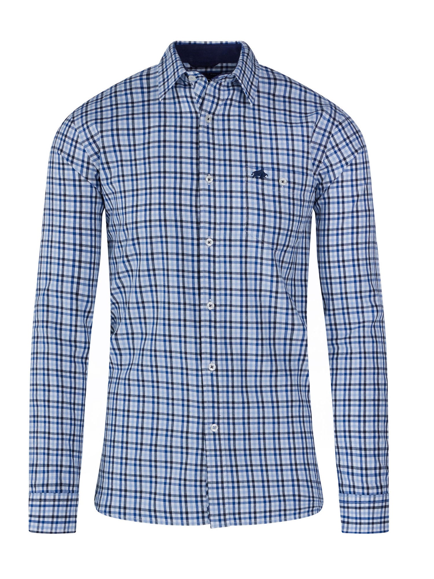Long Sleeve Brushed Cotton Gingham Shirt - Sky Blue